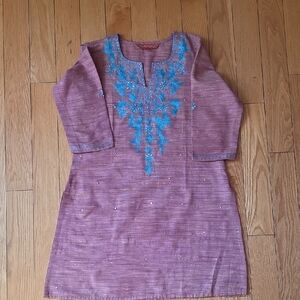 KHADI cotton Kurta with Blue Embroidery Fits M